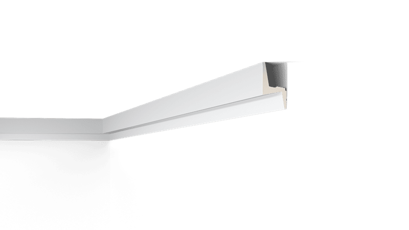 NMC 02 Arstyl IL6 coving in white, modern angled profile fitted at wall and ceiling corner