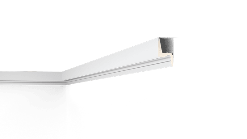 NMC Arstyl IL7 coving in white, fitted at the ceiling corner with decorative profile detail