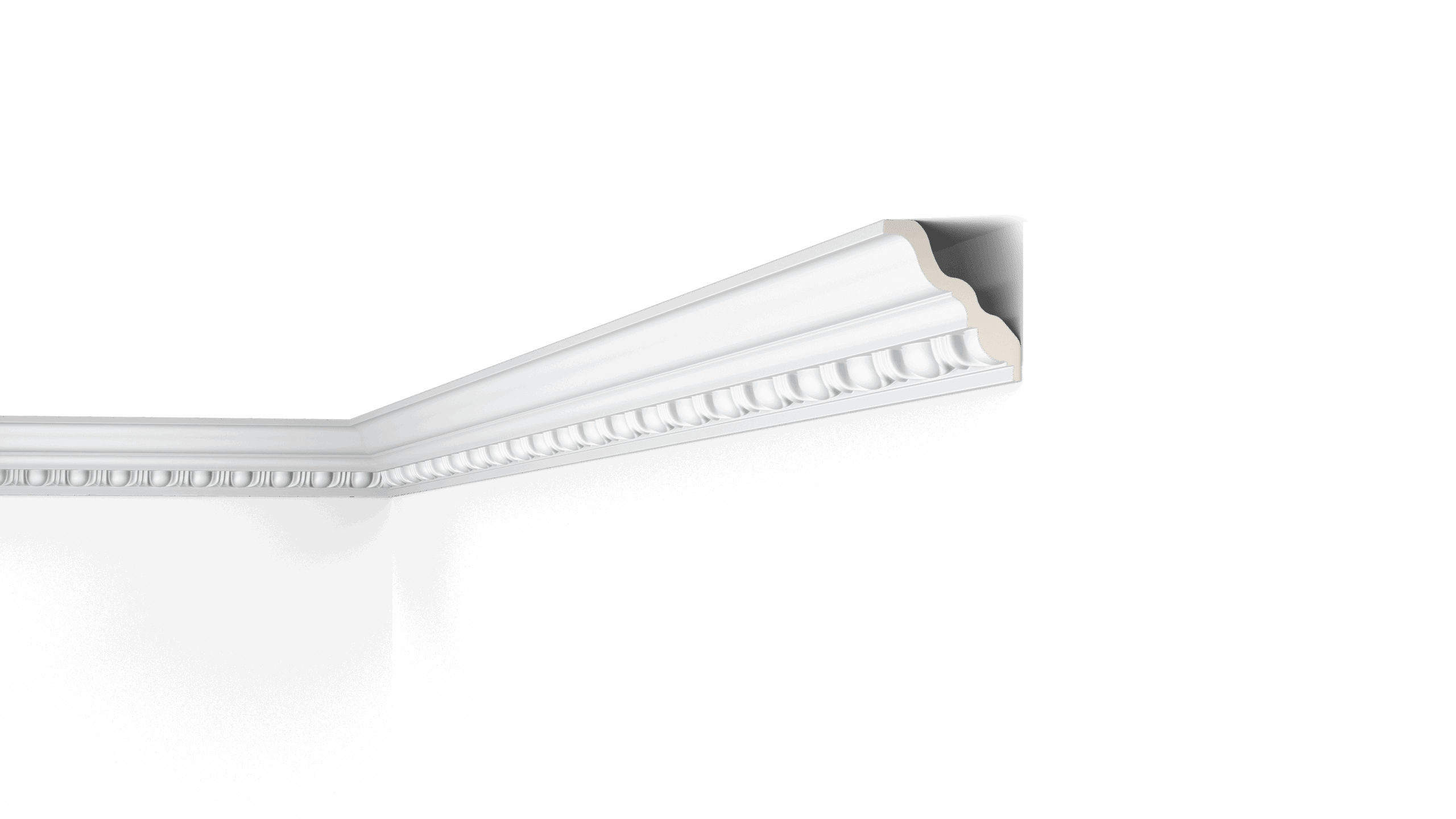 NMC Arstyl Z14 coving in a room corner, white decorative ceiling moulding with intricate detailing