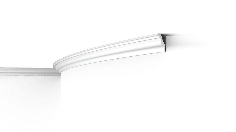 NMC Arstyl Z15 Flex coving in a room corner, white curved profile on black background