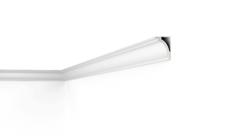 NMC Arstyl Z16 coving in a room corner, white decorative moulding with intricate detailing