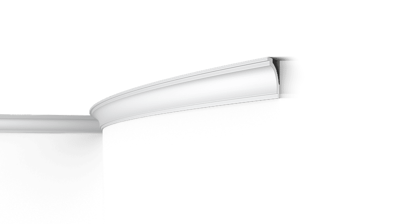 NMC Arstyl Z16 Flex flexible coving in a room corner, white decorative profile on black background