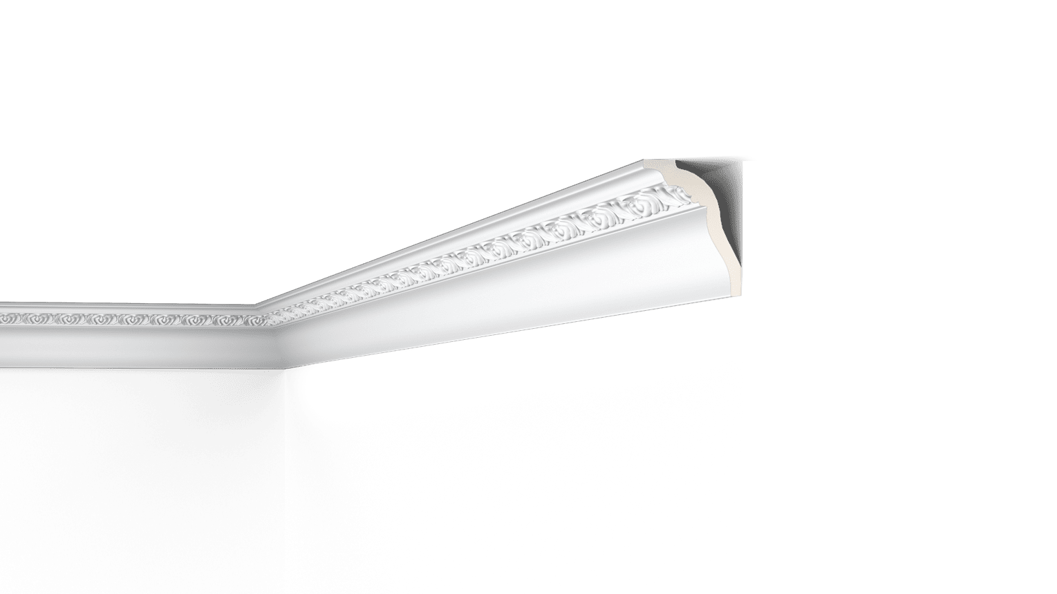 NMC Arstyl Z3 coving with floral pattern fitted where wall meets ceiling