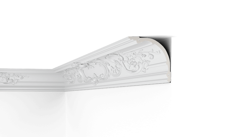 NMC Arstyl Z41 coving with ornate floral detail fitted at the ceiling corner