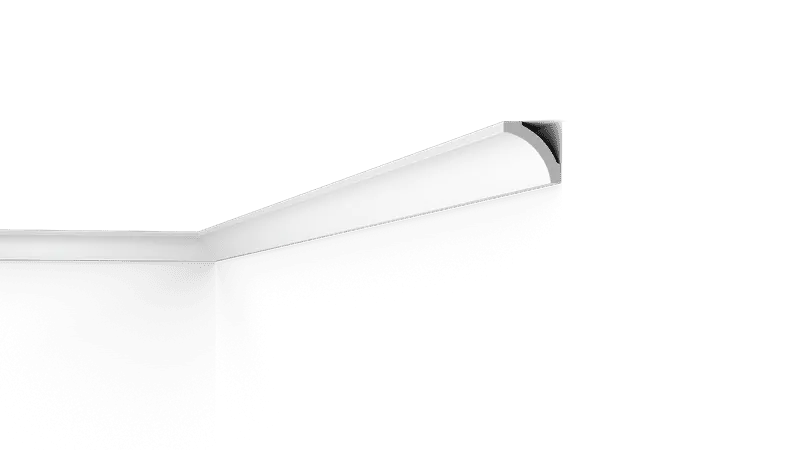Modern white angular LED ceiling light fixture fitted to the ceiling in a room corner