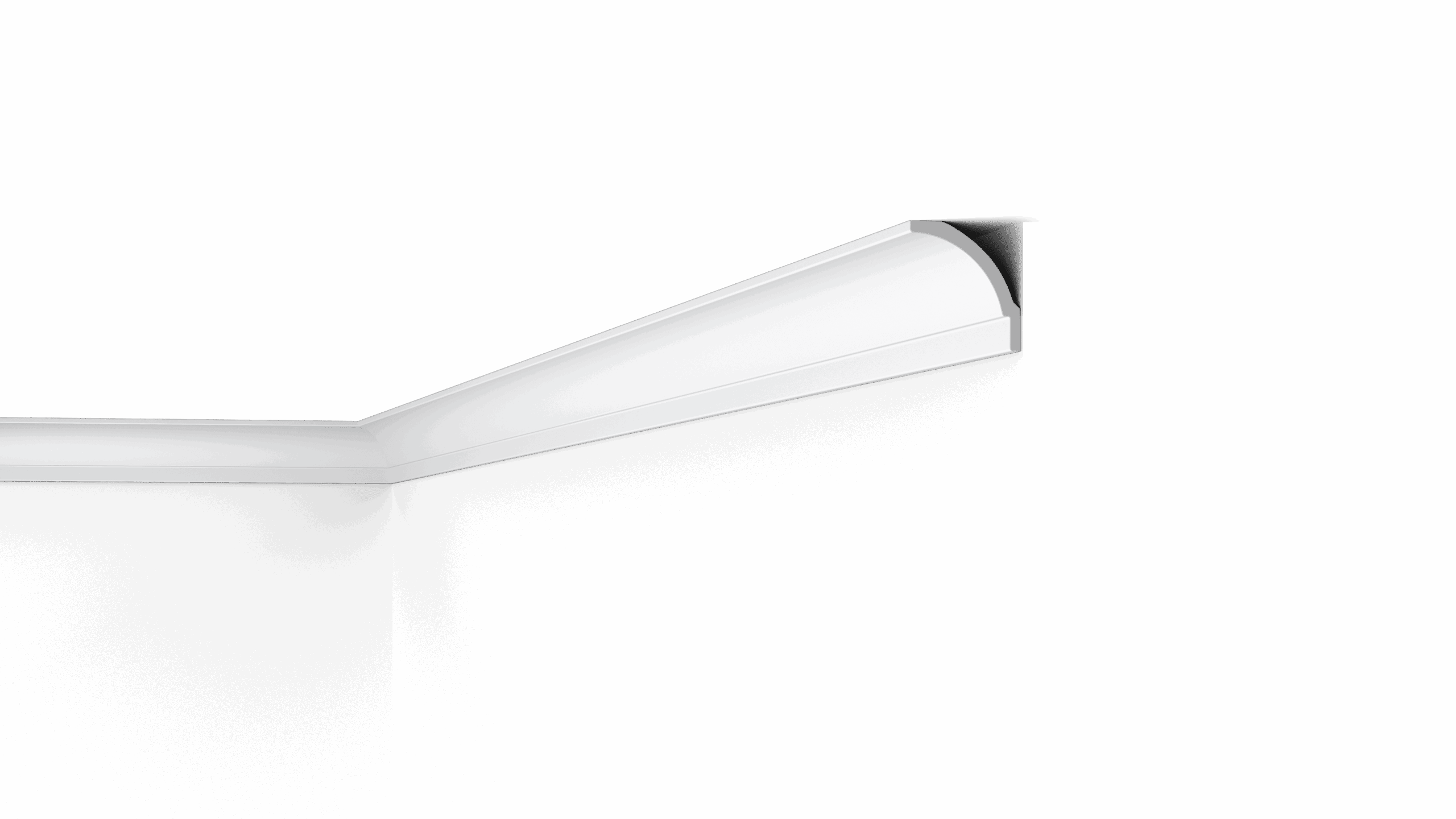 NMC Nomastyl BW1 Coving in a room corner with curved profile and white ceiling detail