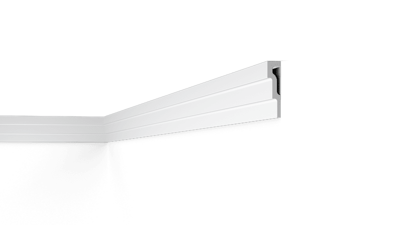 NMC Nomastyl M1 coving in a room corner, white decorative ceiling trim profile is visible