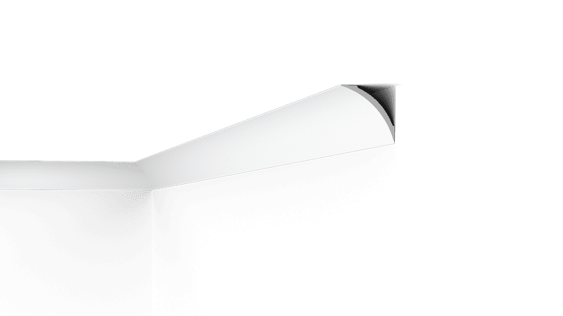 NMC Nomastyl NE3 coving in corner detail with white ceiling fan and black background