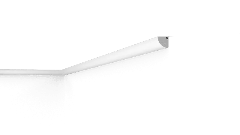 NMC 02 Nomastyl QR coving in a corner with modern minimalist LED ceiling light fixture