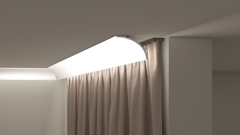 NMC Wallstyl IL18 curtain coving with indirect lighting in minimalist room