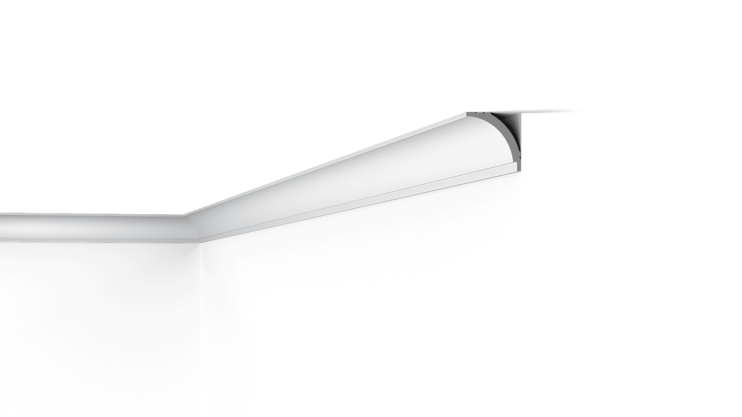 NMC WallStyl WT16 coving with white LED corner light fixture on black background