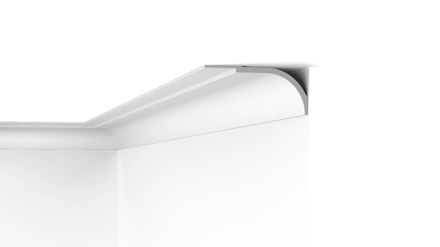 NMC Wallstyl WT22 coving corner detail, white decorative profile on black background