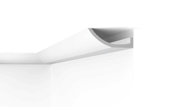 Flexible white LED strip light with adhesive backing for coving installation in a room corner