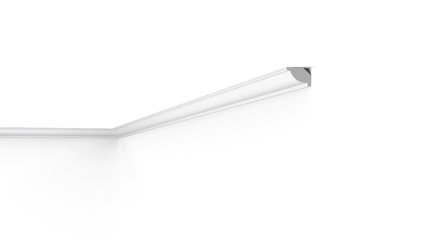 NMC Wallstyl WT7 coving with angled modern LED ceiling light fixture in white corner detail
