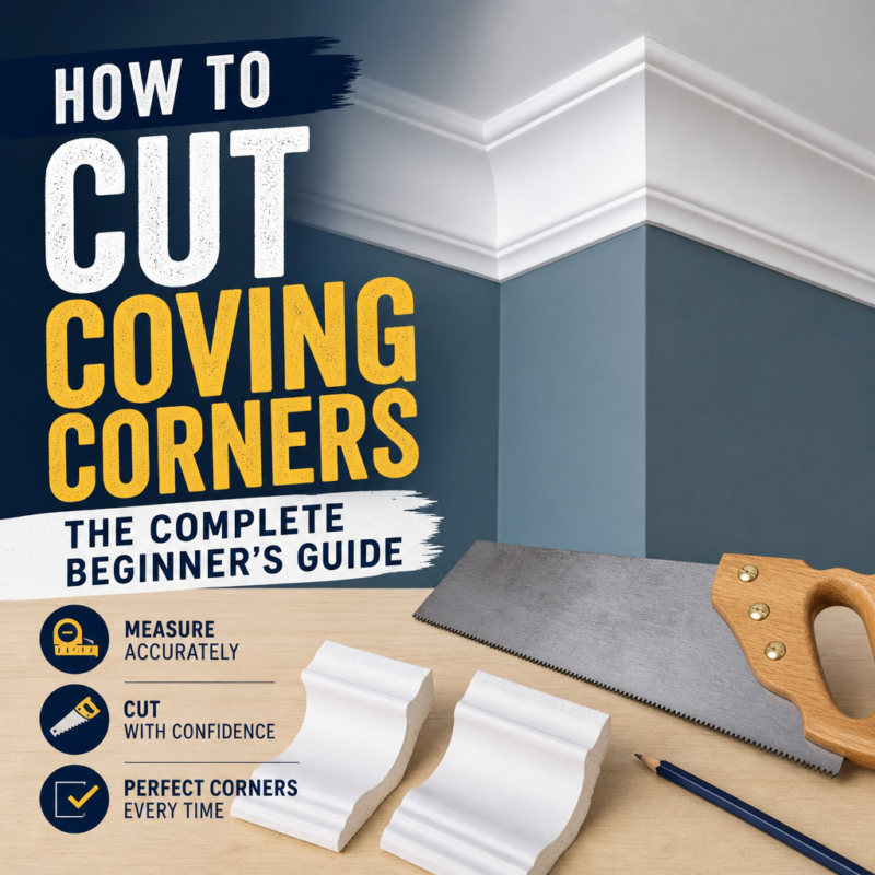 Person cutting Orac C333 coving corners with a miter box for neat DIY cuts