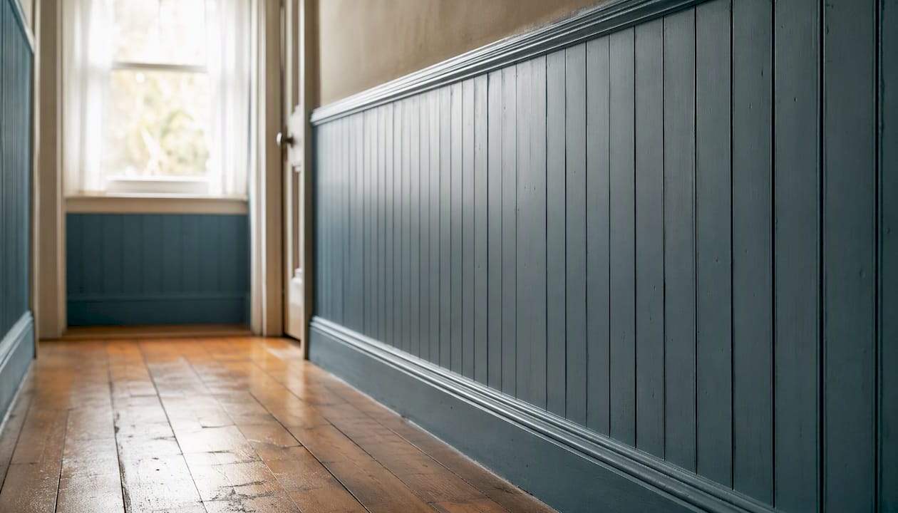 Coastal style VJ beadboard panelling in hallway