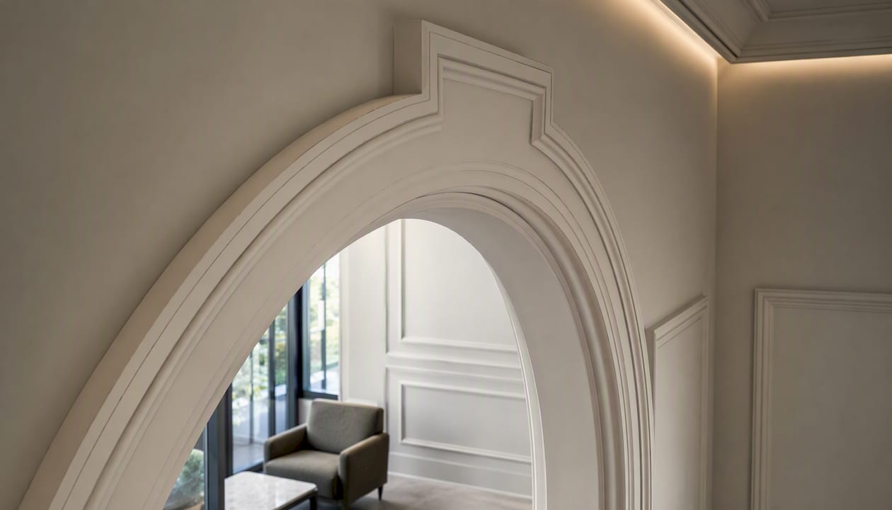 Arched doorway with decorative ogee moulding profile