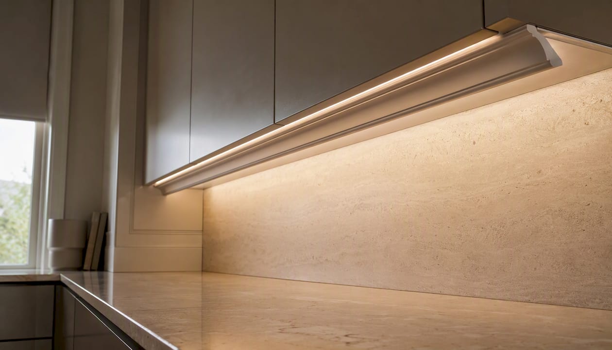 LED coving lighting under kitchen cabinets