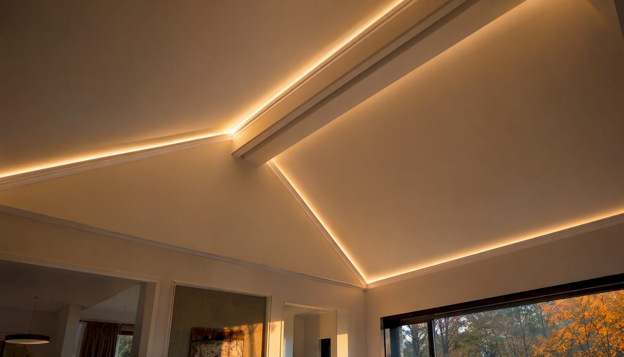 LED coving lighting on vaulted ceiling