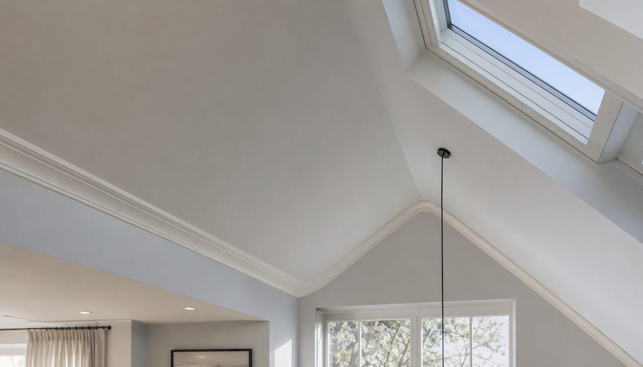 Vaulted ceiling with flexible polyurethane coving