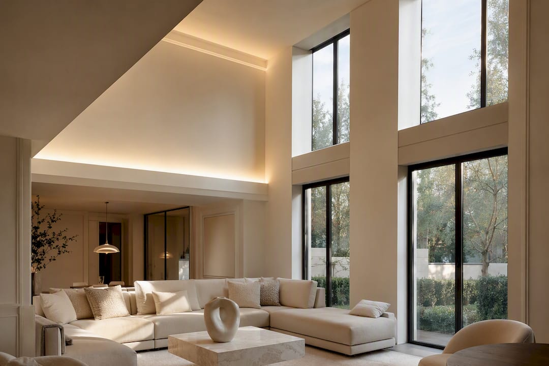 Concealed cove lighting washing ceiling