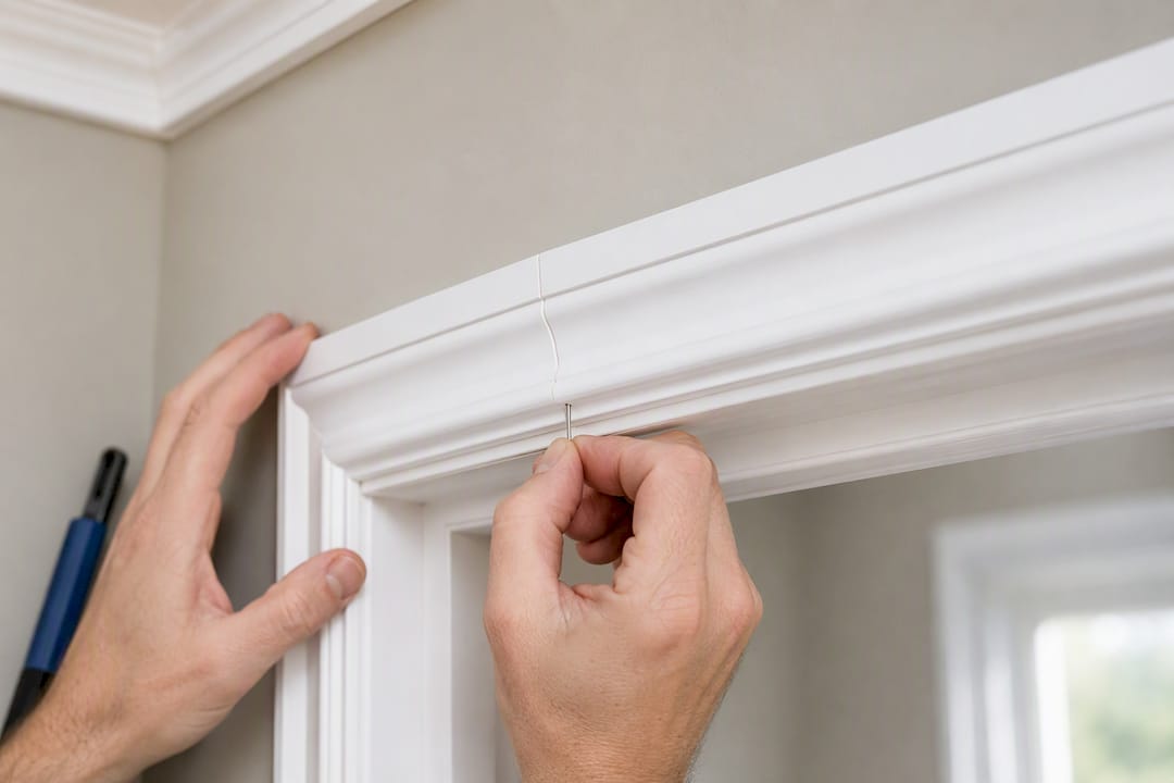 Pin securing a mitred door surround joint