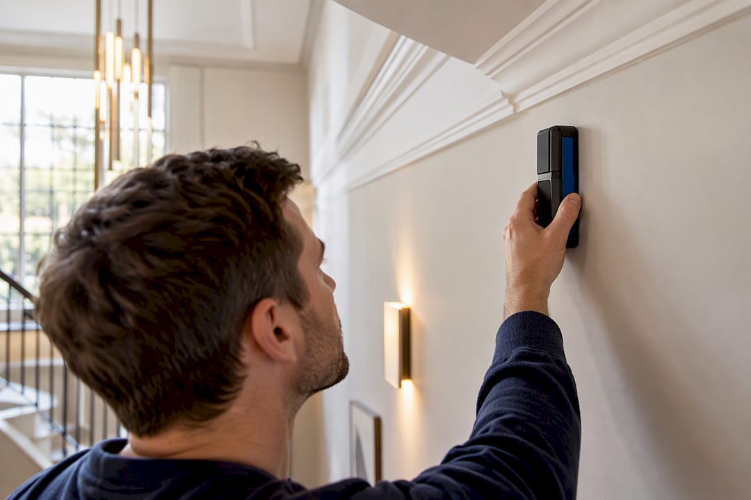 Depth detector checking wall below coving