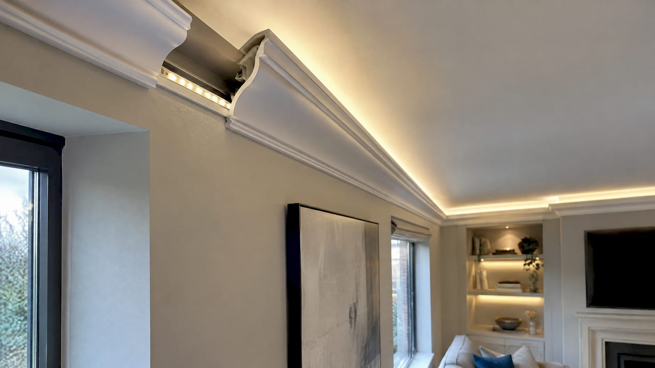 LED strip inside aluminium coving channel