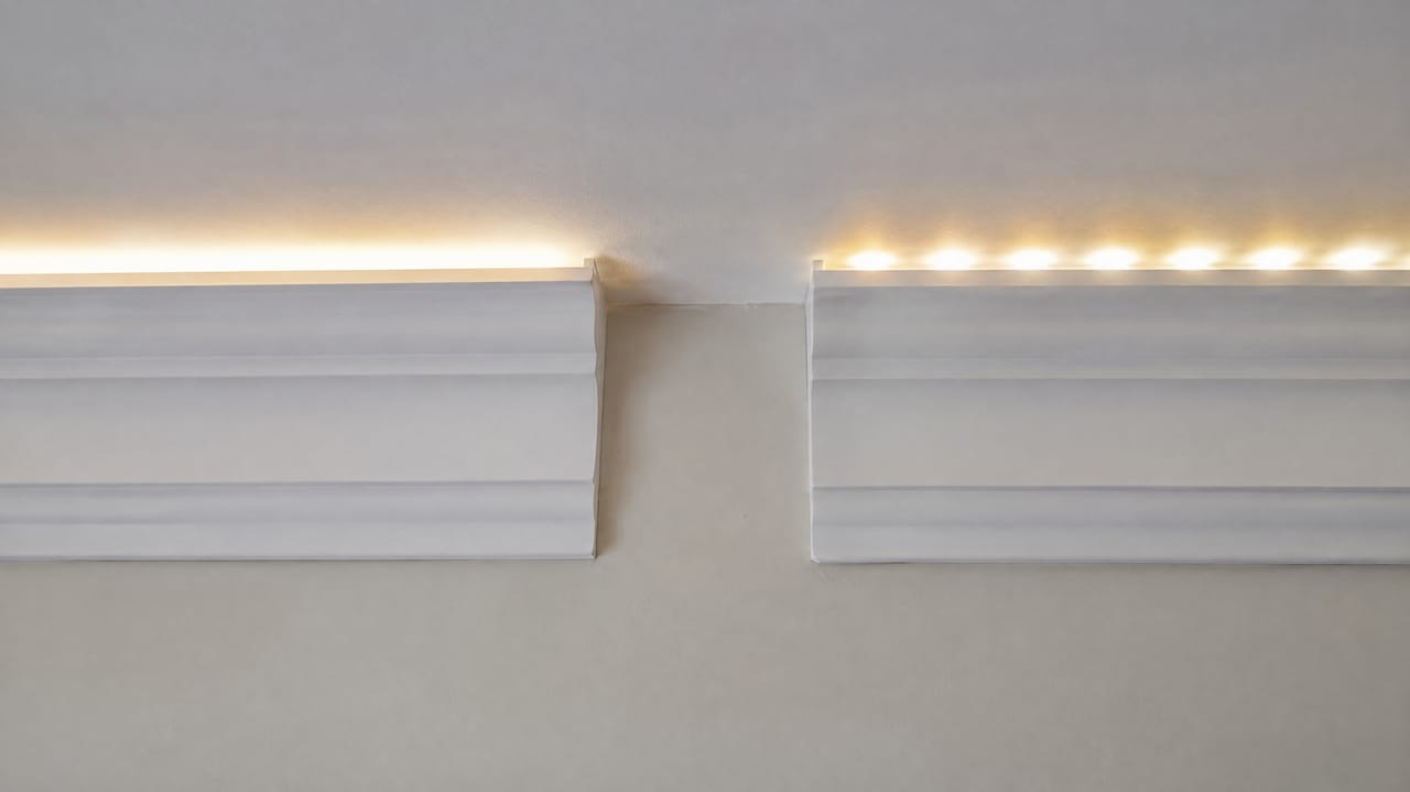 Smooth and dotty LED coving compared