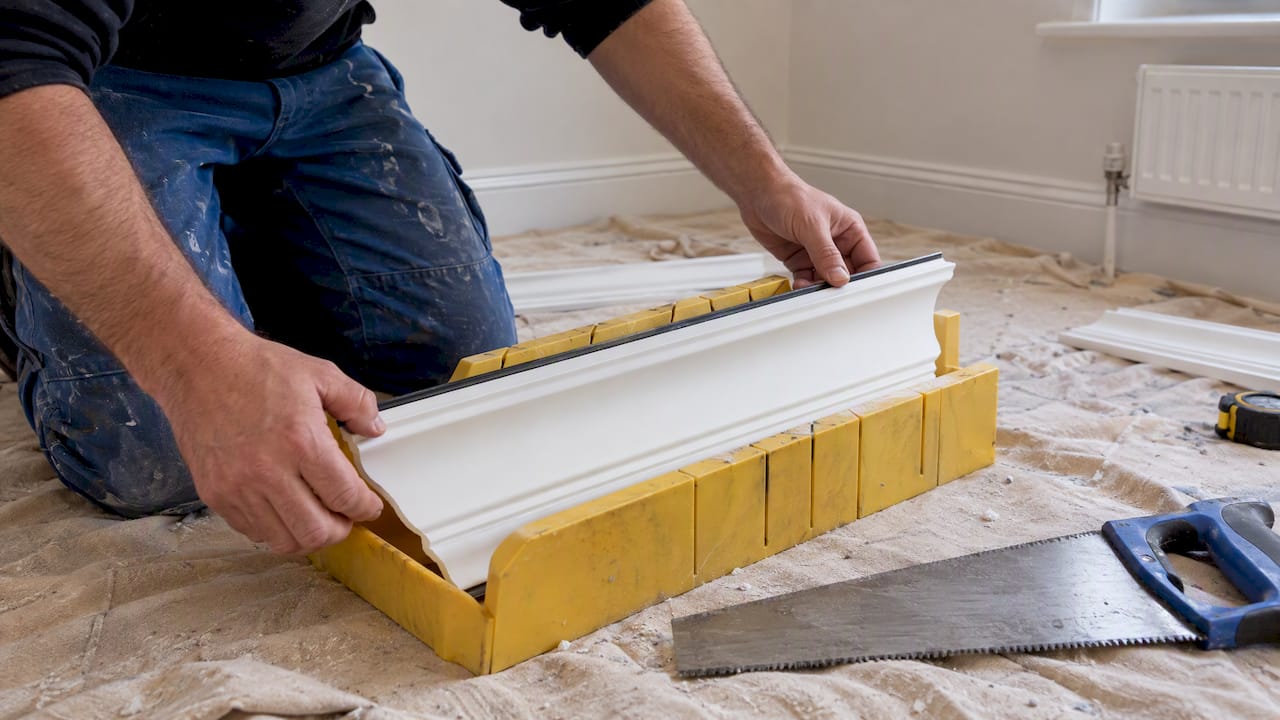 Coving positioned correctly inside a mitre box