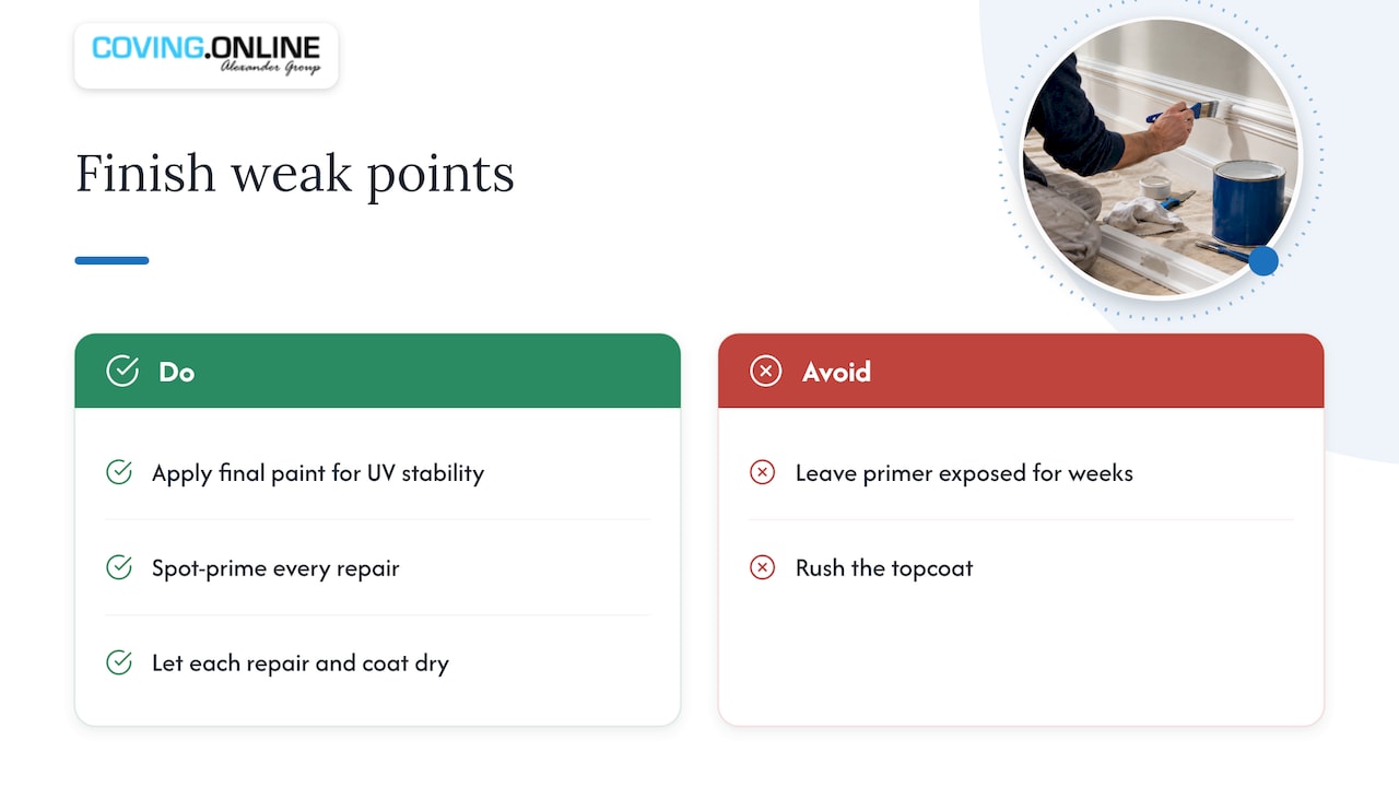 Three weak points in a moulding finish