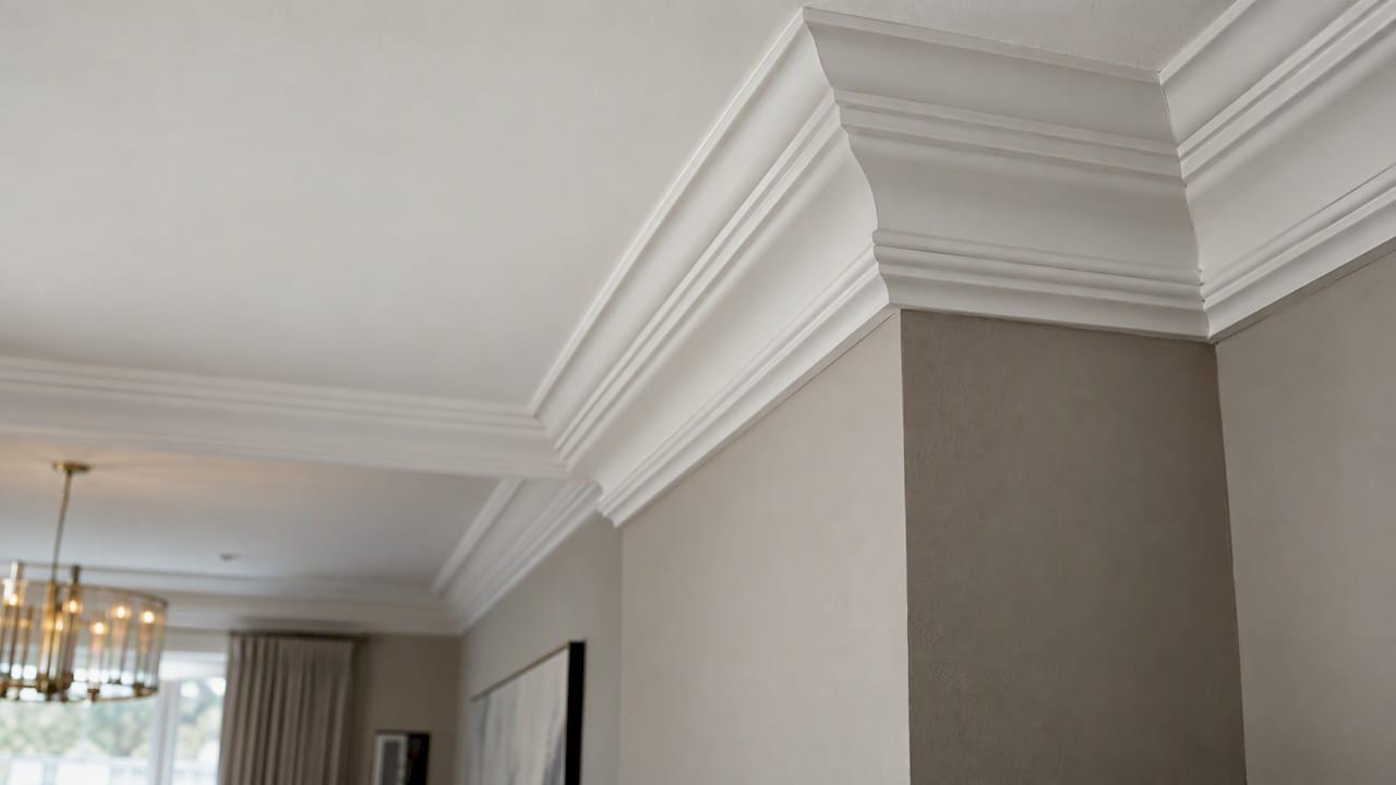 Crisp cornice detail at ceiling edge