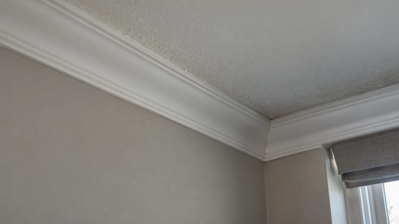 Subtle condensation beside ceiling coving